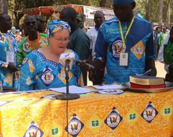 Jackie giving her speech during Bible dedication