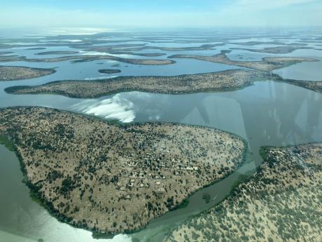 Plane flying over Lake Chad